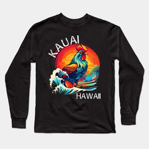 Kauai Hawaii - Rooster (with White Lettering) Long Sleeve T-Shirt by VelvetRoom